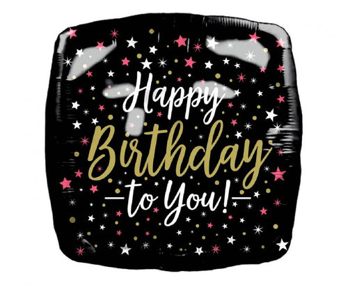 45 cm-es fólia lufi Happy Birthday fekete csillagos