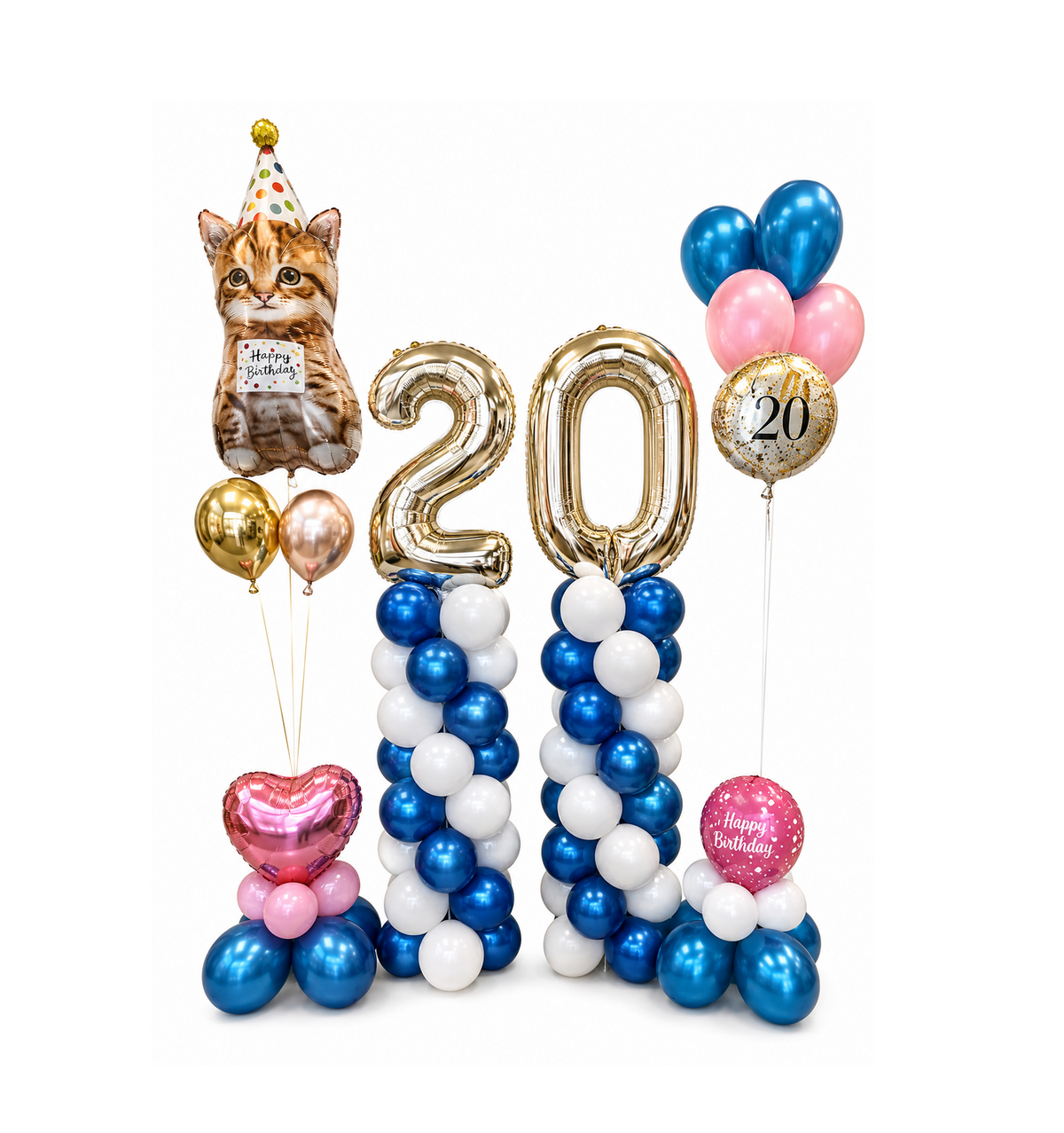 20-as oszlop + héliumos luficsokrok + asztaldíszek