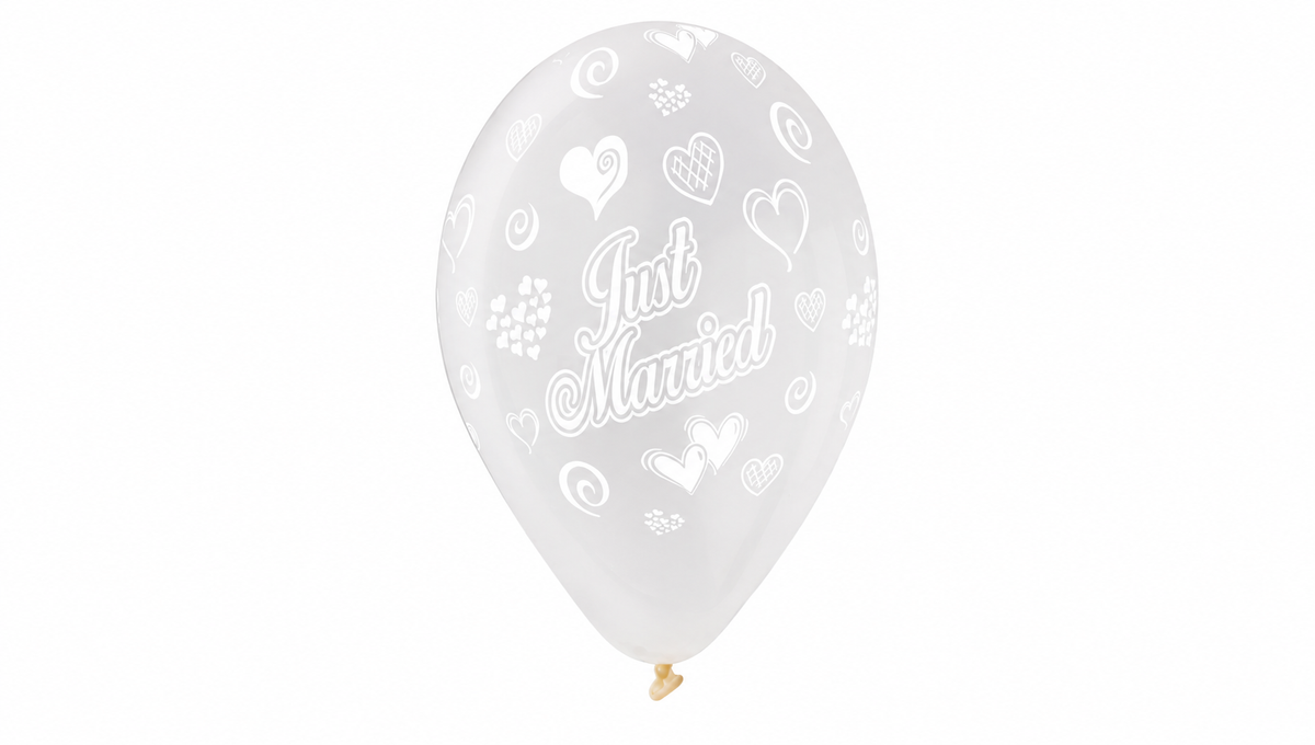 30 cm-es gumi lufi feliratos a Just Married szívecskés