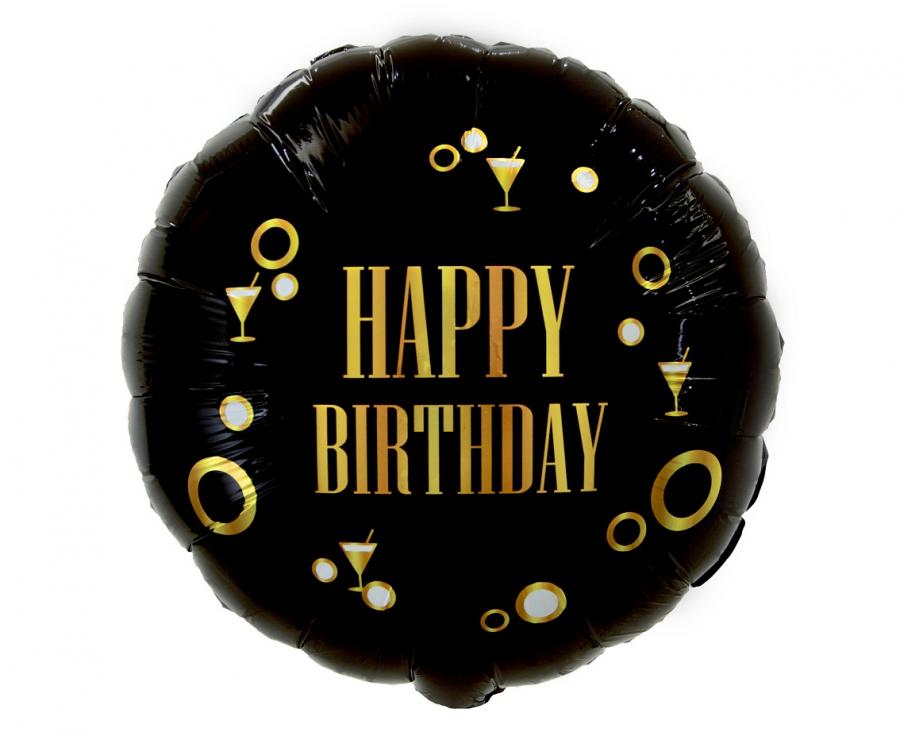 45 cm-es fólia lufi Happy Birthday (B&G Party) fekete