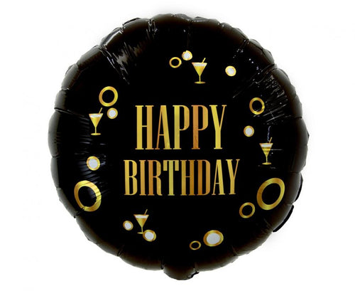 45 cm-es fólia lufi Happy Birthday (B&G Party) fekete