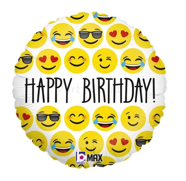 45 cm-es fólia lufi Happy Birthday emoji