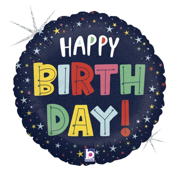 45 cm-es fólia lufi Happy Birthday hologramos