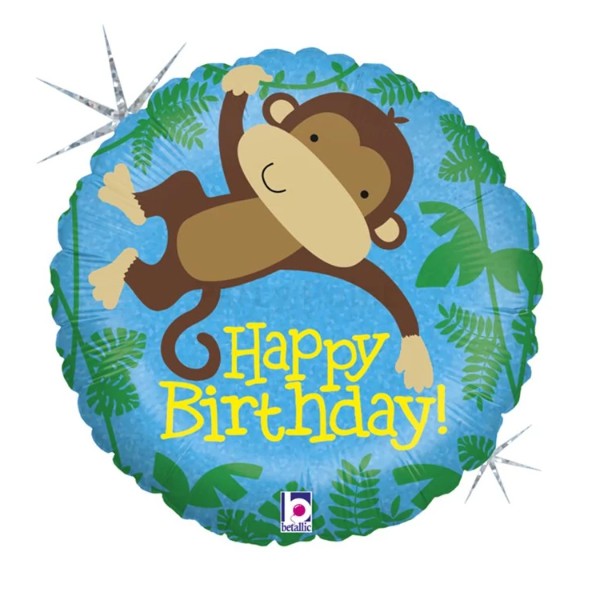 45 cm-es fólia lufi Happy Birthday hologramos majmos