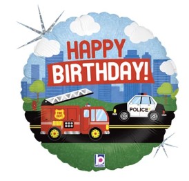 45 cm-es fólia lufi Happy Birthday sürgősségi járműves