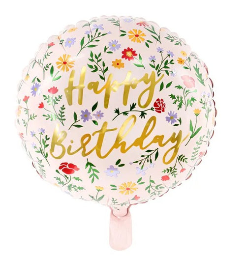 45 cm-es fólia lufi Happy Birthday virágos