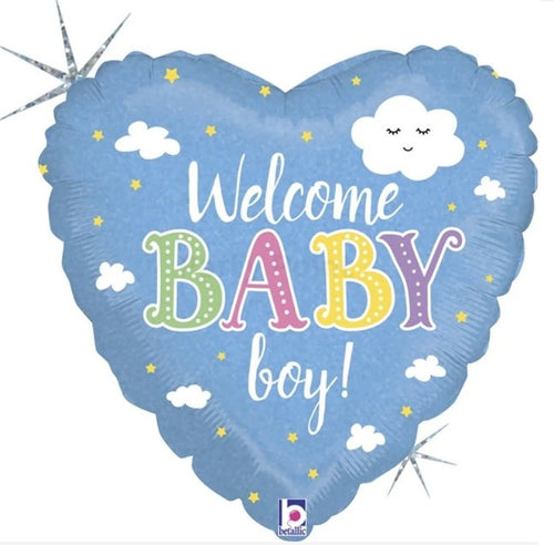 45 cm-es fólia lufi Welcome Baby Boy hologramos
