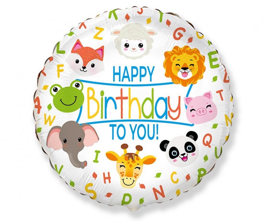 45 cm-es fólia lufi Happy Birthday to You állatos