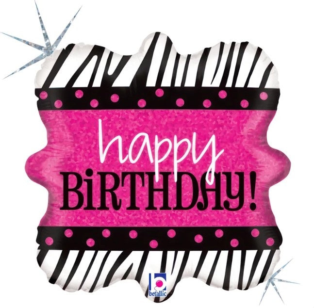 45 cm-es fólia lufi Happy Birthday zebracsíkos