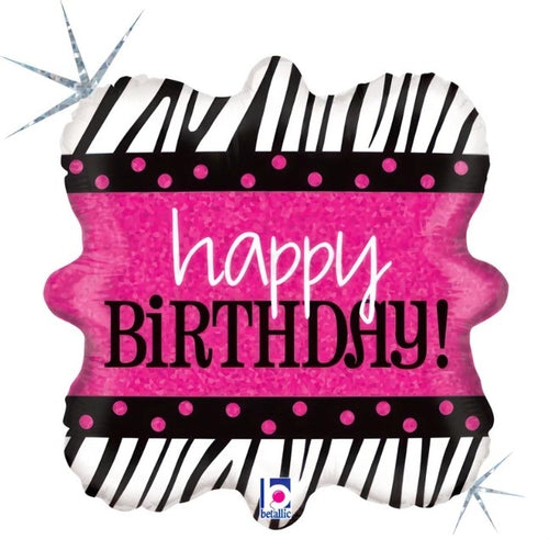 45 cm-es fólia lufi Happy Birthday zebracsíkos