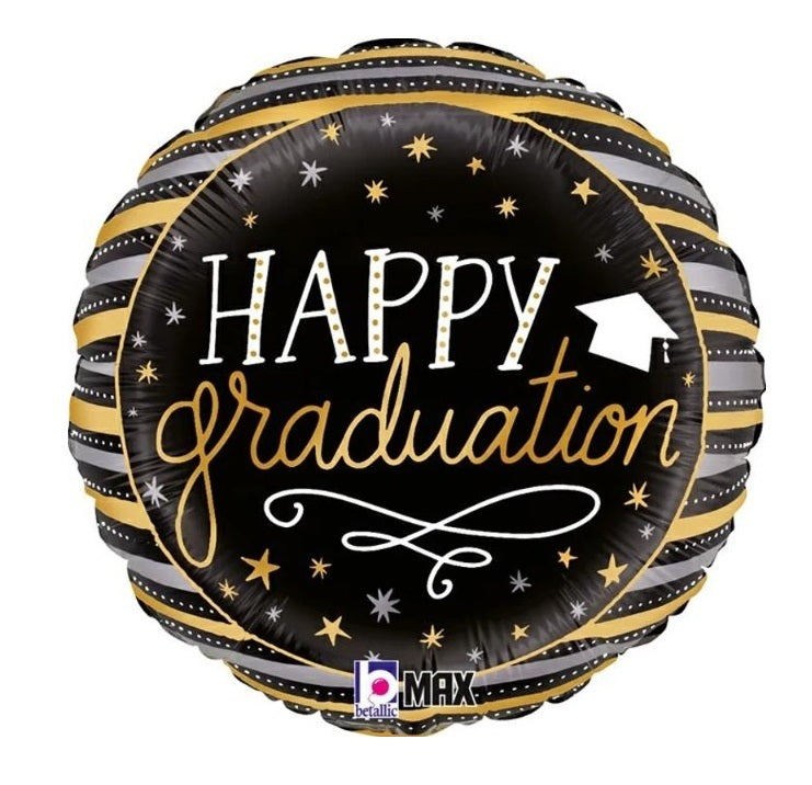 45 cm-es fólia lufi Happy Graduation csíkos