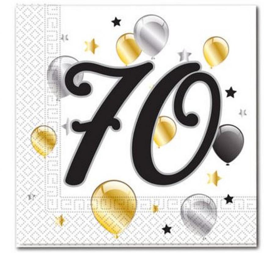 70. évszámos, fehér, arany-ezüst lufis papírszalvéta