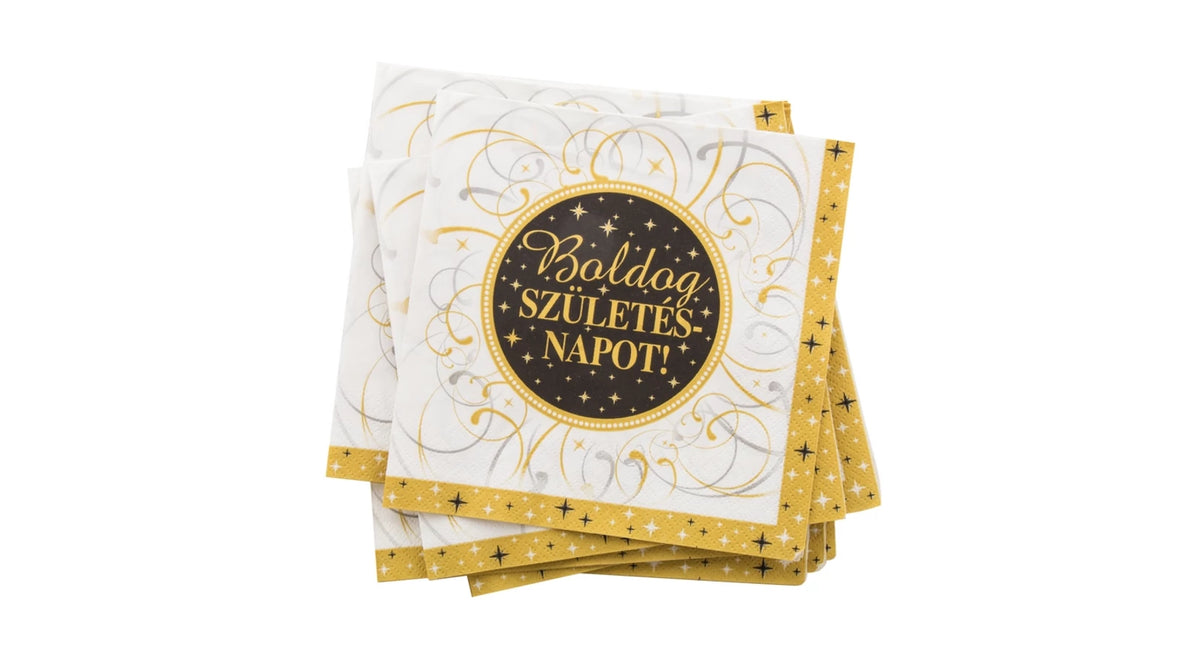 Elegáns Boldog Születésnapot feliratos papírszalvéta