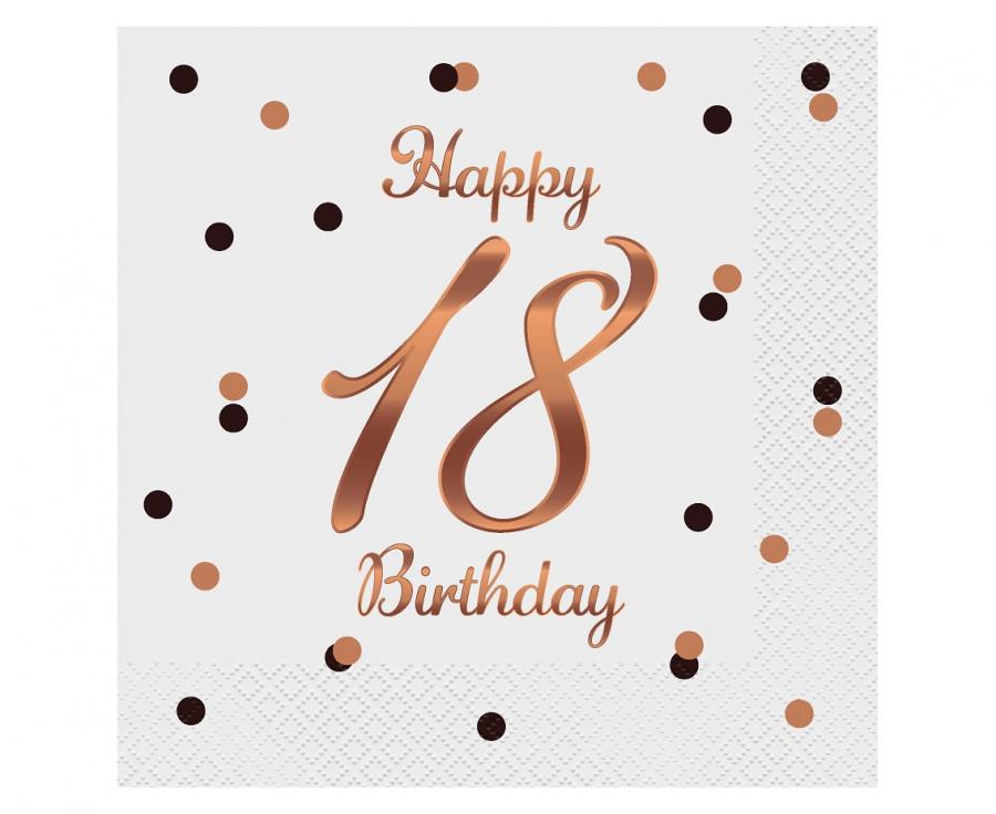 Happy Birthday 18. születésnapra fehér-rosegold papírszalvéta