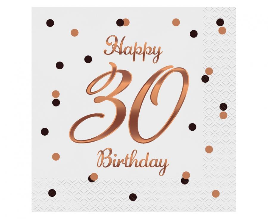 Happy Birthday 30. születésnapra fehér-rosegold papírszalvéta