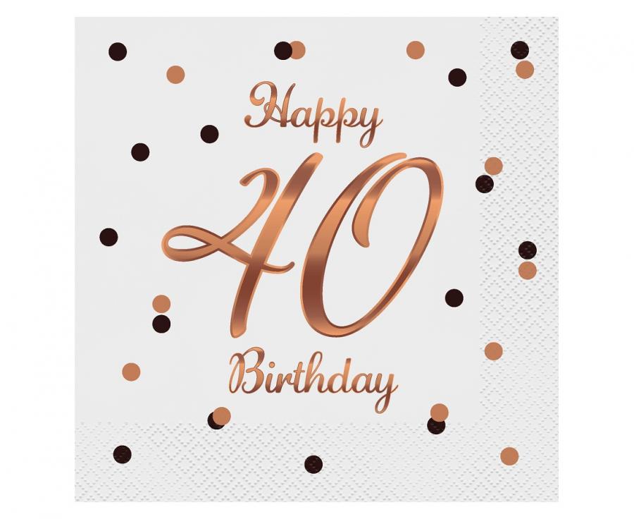 Happy Birthday 40. születésnapra fehér-rosegold papírszalvéta