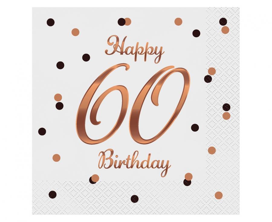 Happy Birthday 60. születésnapra fehér-rosegold papírszalvéta