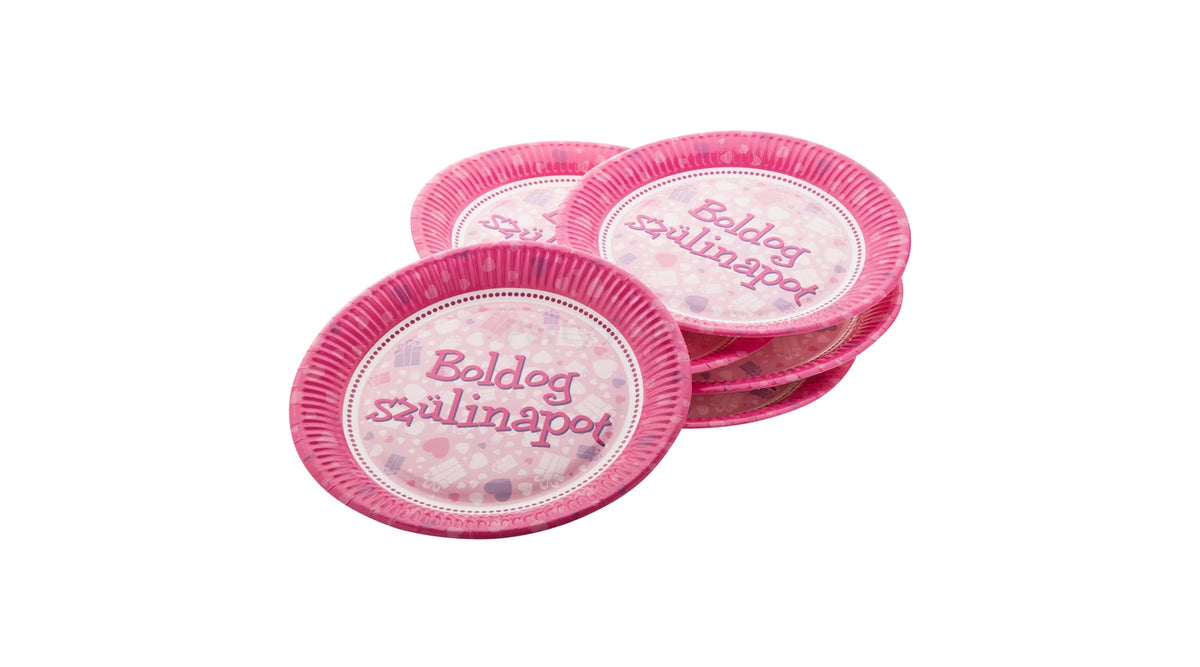 Pink Boldog Születésnapot feliratos tányér